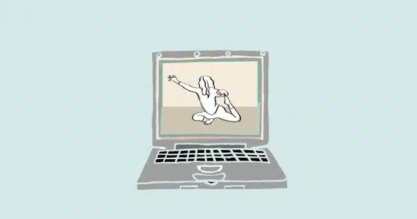 laptop montrant une posture de yoga